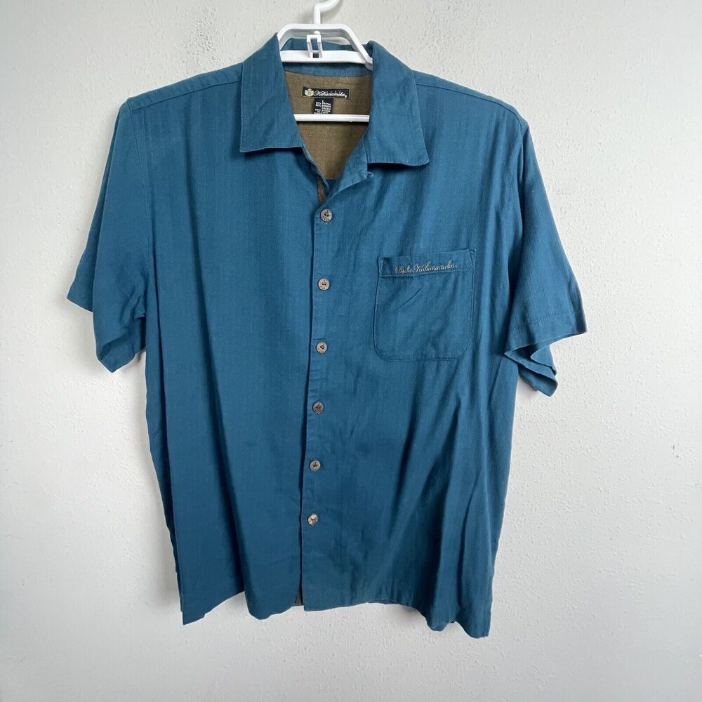 Duke Kahanamoku Cotton Bamboo Teal Button Up Shirt Men's size L‎